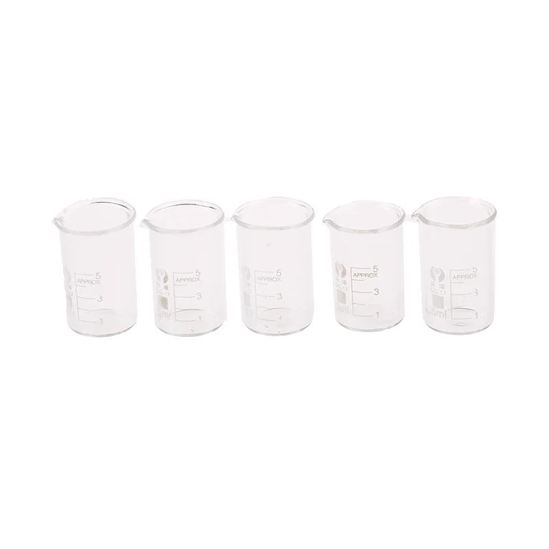 Laboratório Químico Vidro Copo Transparente, Low Form Química Beaker, Capacidade 5ml, 5Pcs