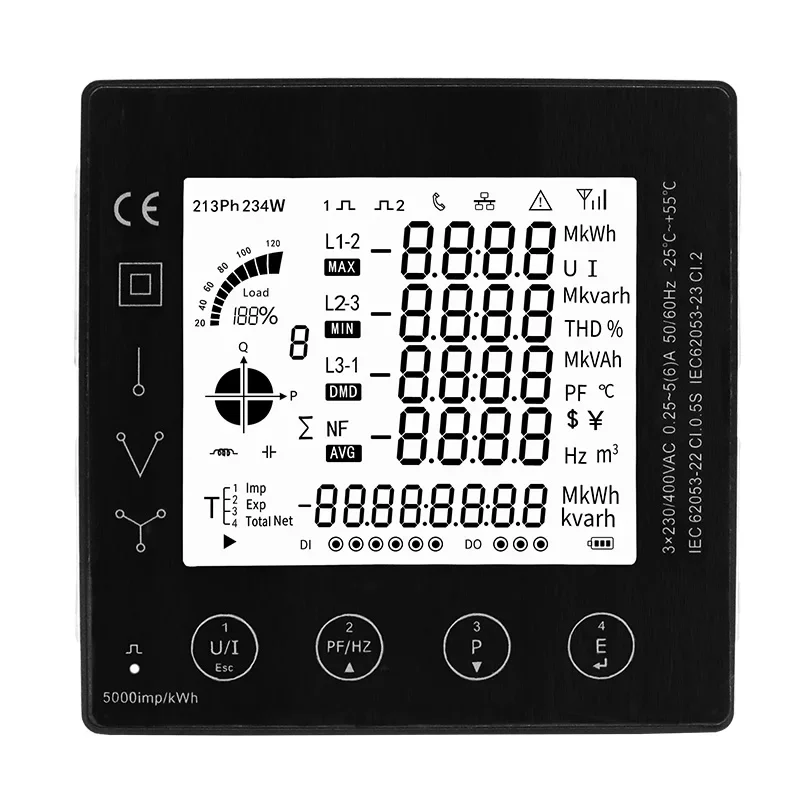 Multi-function Power Panel 3 Phase Energy Meter Smart Multi-Rate 96*96mm RS485 Modbus RTU With Current Transformer 5A CT Connect