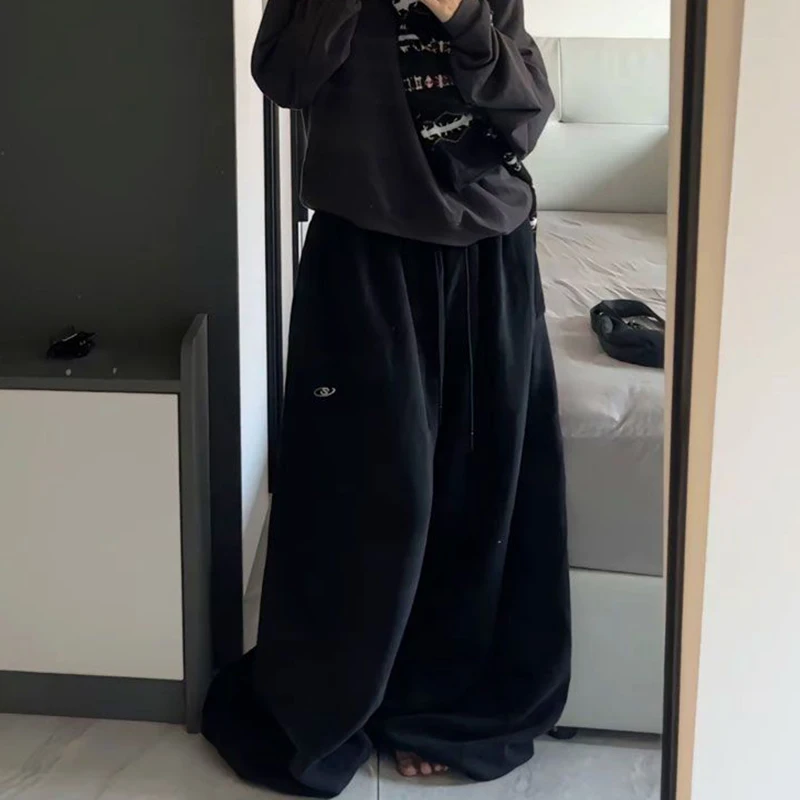 Pantalon de survêtement Harajuku pour femmes, Streetwear américain Vintage Jazz Street Dance, jambes larges, ample, décontracté, taille haute, couleur unie, Y2K