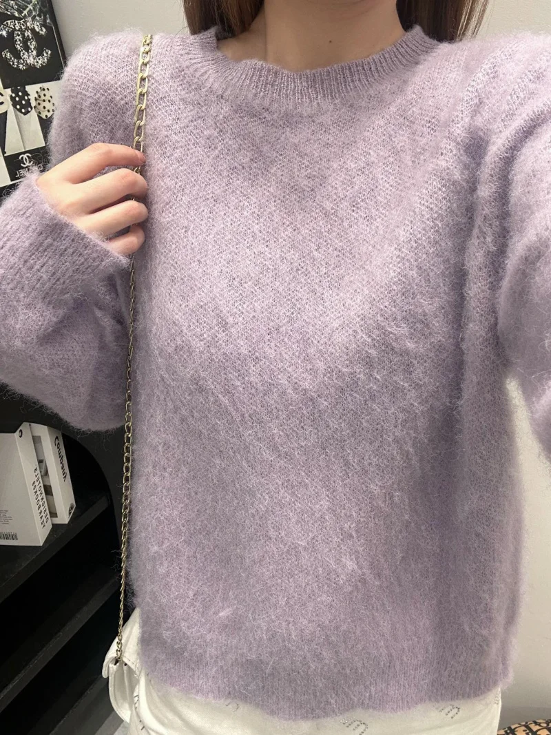 2024 Autumn New Women's Sweater Fashion Exquisite Girl Style Sweet and Cute Elastic Knitted Round Neck mohair Top