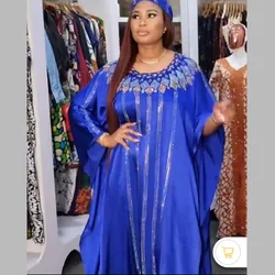 African moms fashion bat sleeve dress rayon fabric front and rear artificial stone Diamond Decoration + luxury headscarf