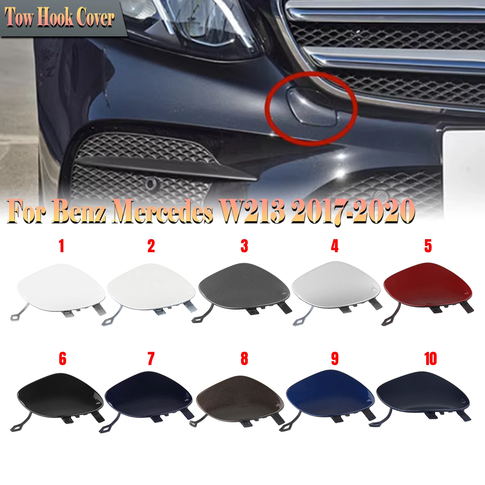 For Mercedes-Benz W213 E-Class E350 E400 E450 2017-2020 Sedan/Wagon Car Front Bumper Tow Hook Eye Cover Trailer Access Hole Cap