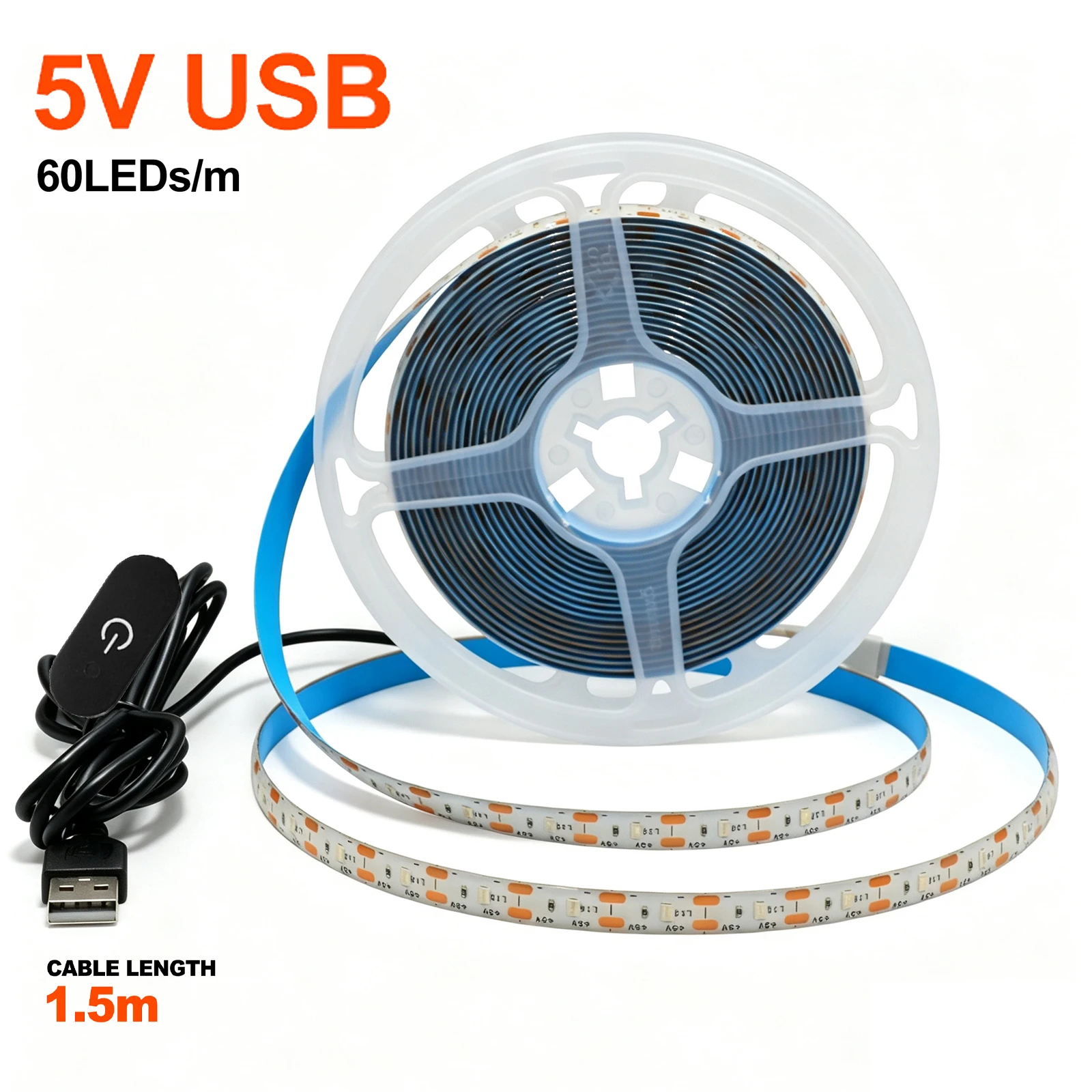 5V USB 2835 LED Strip Light Touch Dimmer Kit Flexible Ribbon Tape 60LEDs/m Pink Red Warm White Blue for Room Decor 0.5M 1M 2M 5M