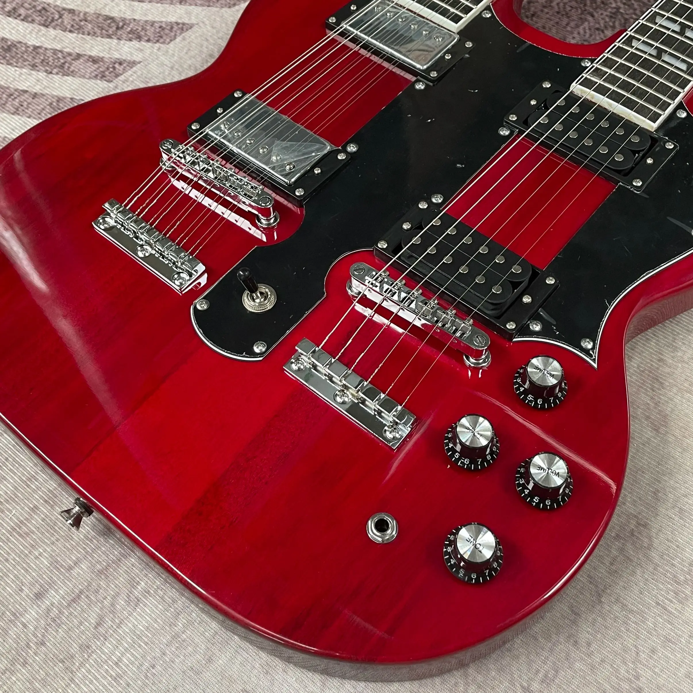 Guitarra eléctrica Red Doubleneck, marca personalizada como herrajes cromados Know HH, envío rápido