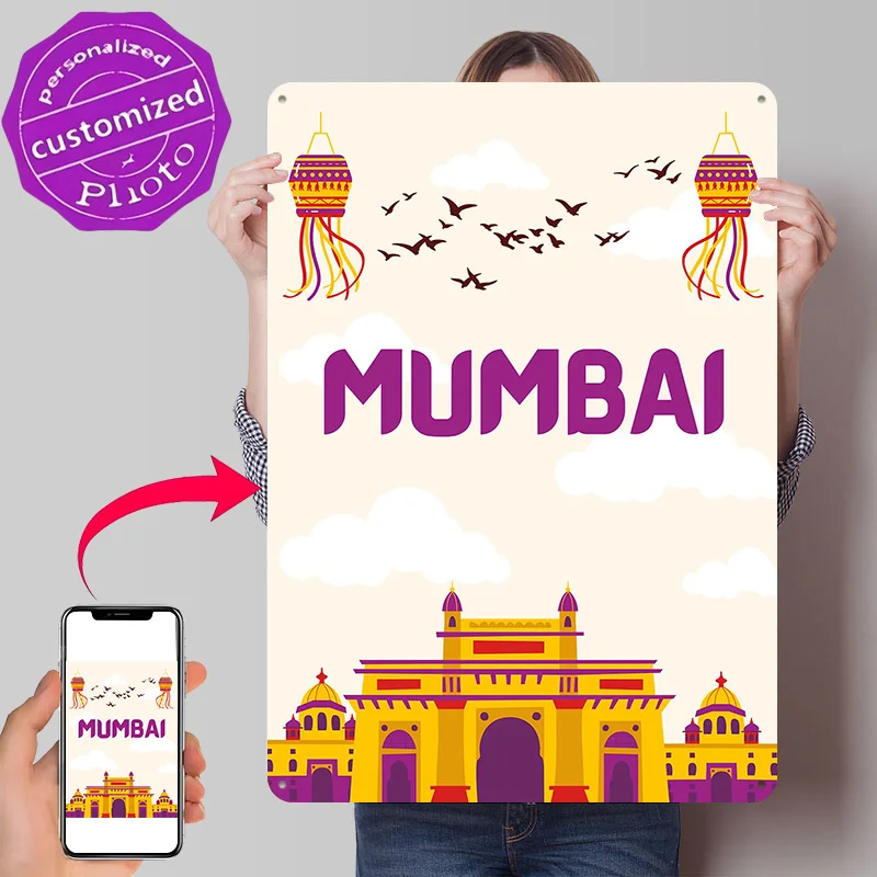 Mumbai Cityscape With Gateway of India Metal Poster Perfect Gift for Fans Lovers Customized Wall Art Metal Sign for Decor Luxury