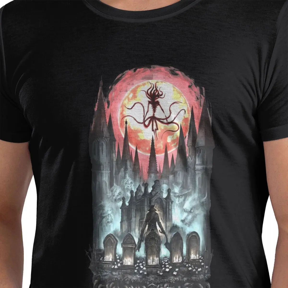 Bloodborne Art T Shirts Casual Tee Shirt Short Sleeve Tops Crew Neck Oversized Graphic T-Shirt Novelty Funny Summer Clothing