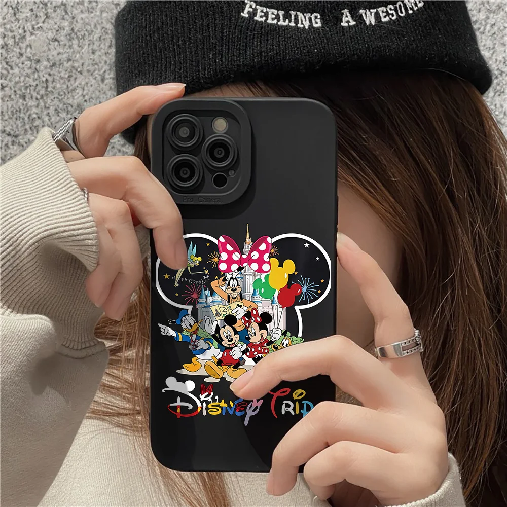 

Miniso Disney Mickey Minnie Mouse Cases For iPhone 16 15 14 13 12 11 Pro Max XS X XR For iPhone 16E 7 8 Plus Silicone soft Cover