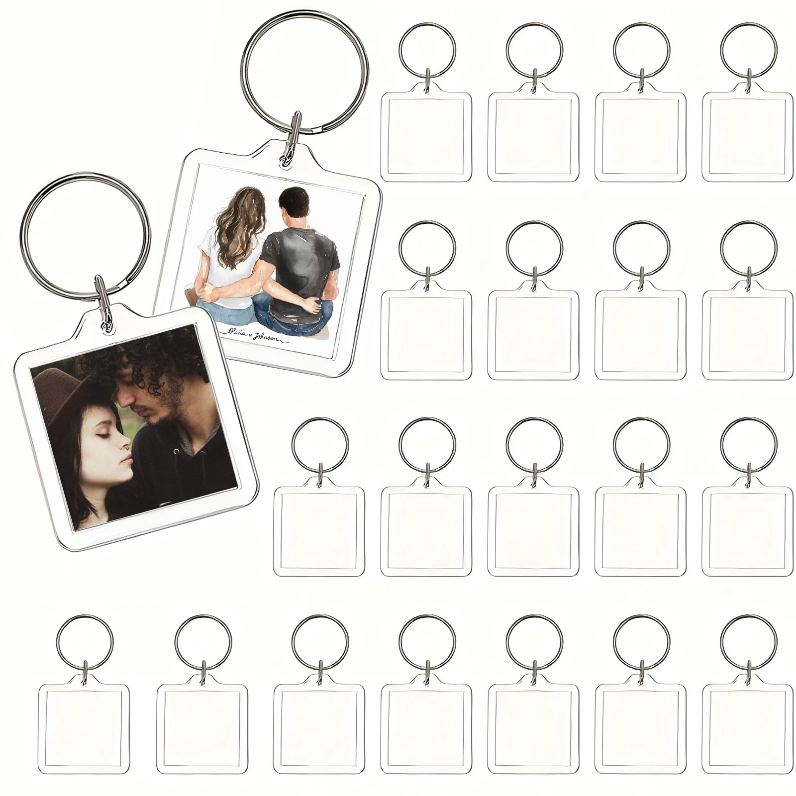 Sublimation Blank Square Keychains Multi‑pack Metal Key Ring Heat Transfer DIY Craft Blanks for Photo Souvenir Bag Pendant Gift