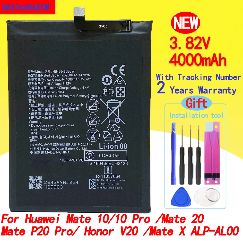 New HB436486ECW 4000mAh Battery For Huawei Mate 10 /10Pro /20 /P20 Pro/X ALP-AL00/ Honor V20 Phone In Stock With Tools