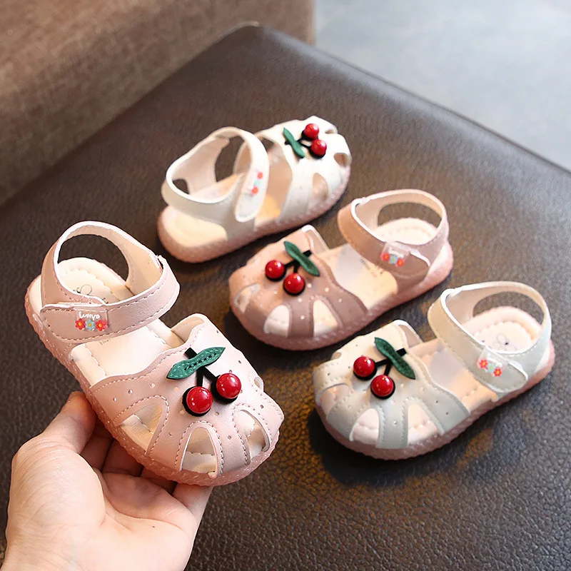 

Summer Baby Girls Sandals Cute Cherry Closed Toe Toddler Infant Kids Shoes Princess Walkers Little Girls Shoes Sandals