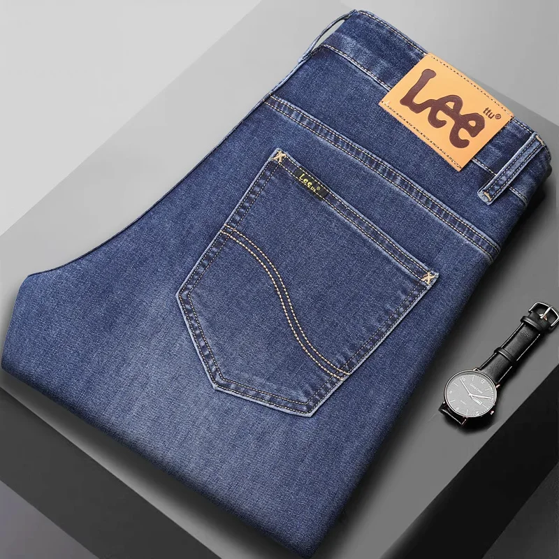 جينز كلاسيكي للرجال تصميم بسيط رفيع مستقيم فضفاض مرن للأعمال سراويل طويلة غير رسمية للربيع والصيف والربيع والصيف