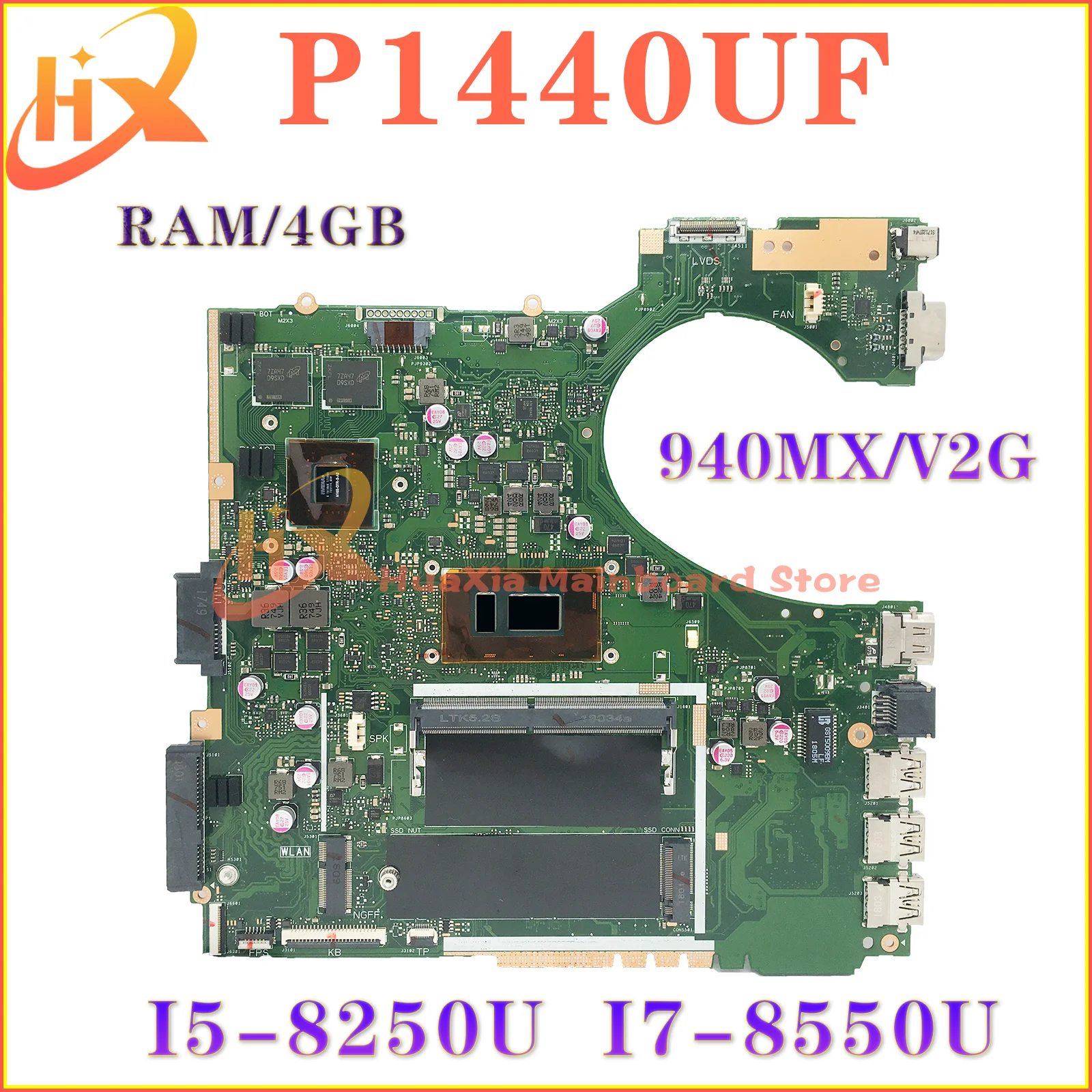 

KEFU Mainboard For ASUS P1440 P1440U P1440UA P1440UF Laptop Motherboard I3 I5 I7 8th Gen 4GB-RAM 940MX/V2G UMA MAIN BOARD