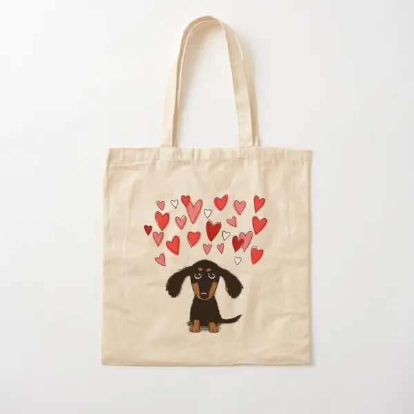 Cute Dachshund Puppy Dog With Valentine  Canvas Bag Ladies Shopper Women Printed Grocery Fashion Shoulder Bag Reusable Travel