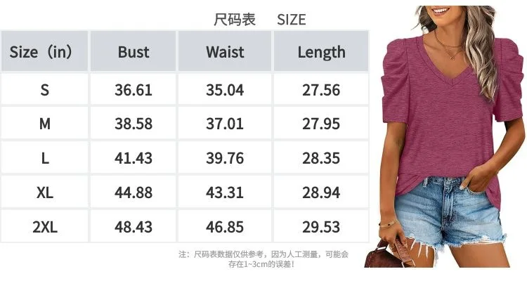 New 2024 Women's Summer Blouse Solid V-neck Short Sleeved T-shirt Women Summer Top T-shirt Unique Tees Female Tops