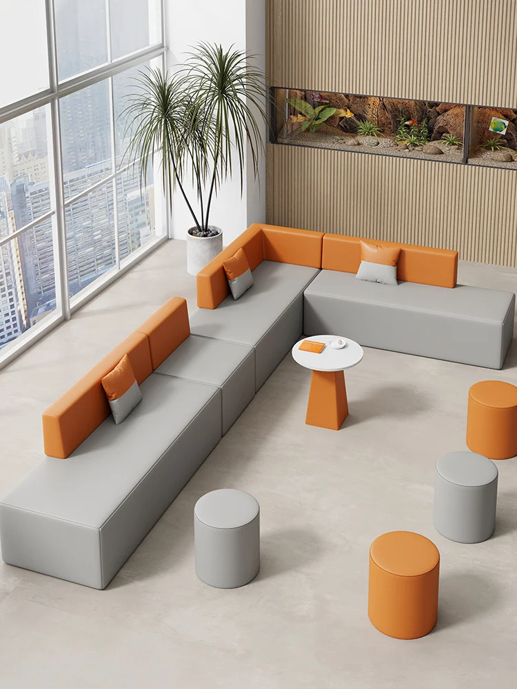 Training institution office reception and waiting area corner creative sofa coffee table Napa leather cat scratch