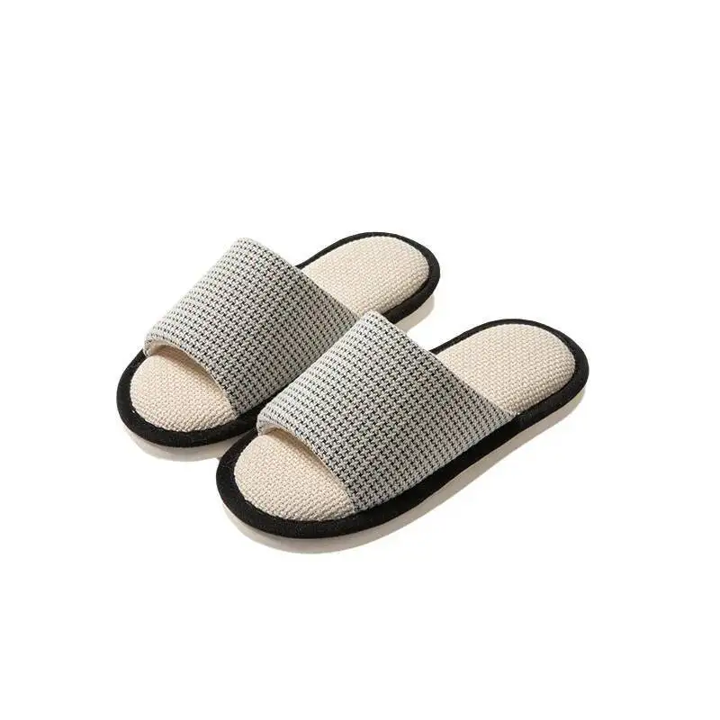 Home Slippers Women's Linen Slippers Indoor Household Plaid Simple Cloth Cotton Linen Indoor Sandals