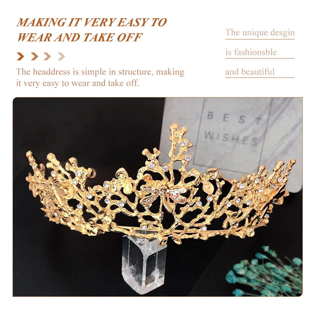 

Golden Color Bridal Tiara Lightweight Rhinestone Design Elegant Wedding Headpiece For Women Party Proposal Hair