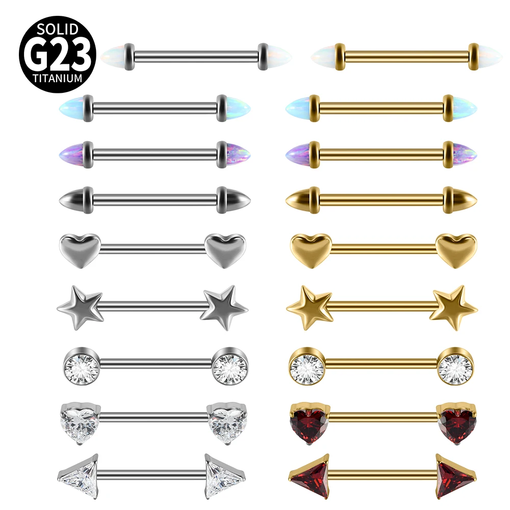 2pcs Titanium Cone Opal Nipple Shiled Bars Piercing 14G Internally Thread Sexy Mamilo Piercings Barbell Piercings Women Jewelry