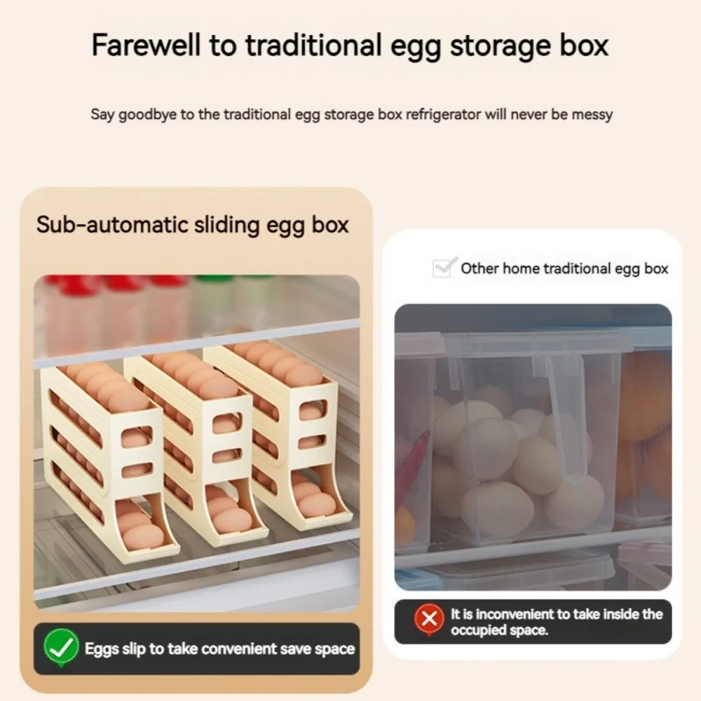 Slide Organizer Automatic Egg Roller Four Tier Household Refrigerator Egg Storage Box Large Capacity Kitchen Dedicated