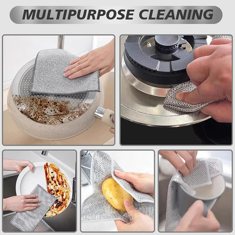 قماش تنظيف سحري على الوجهين من أسلاك الفولاذ المعدنية الخرق قماش أطباق المطبخ وسادة تجوب وعاء غسل الملابس منشفة أدوات نظيفة