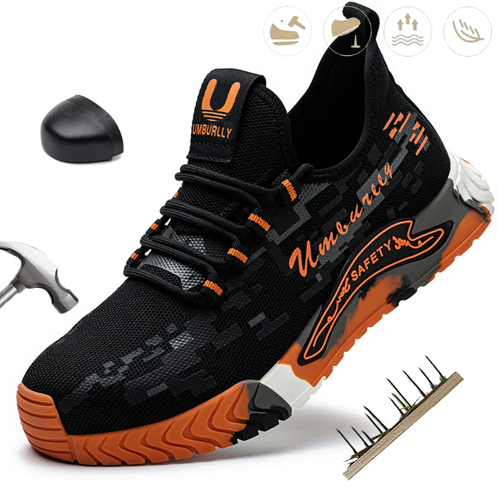 Men's Steel Toe Safety Shoes Puncture Resistant Kevlar Non-Slip Soles Breathable Comfortable Work Shoes Stylish Men's Footwear