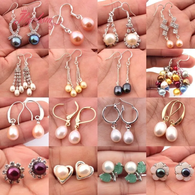 

Natural Freshwater Pearl Earrings Dangle Hook Fashion Stone Beads Fashion Style 1 Pair
