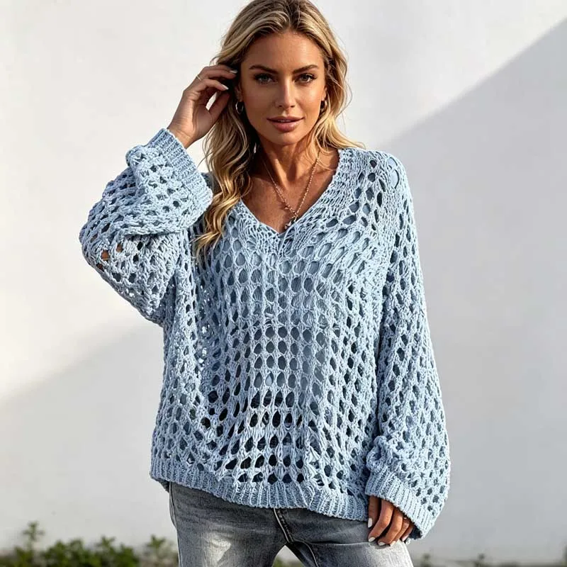 New Hollow Out Knitted Cover Up Loose Sunshade Shirt Casual Blouse Spring Summer Fashion Women's Outer Beach Blouse Casual Tops