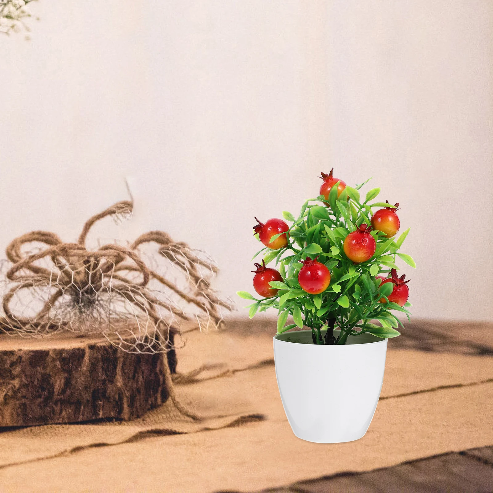 2pcs Realistic Artificial Pomegranate Fruit Tree Fake Bonsai Decor Desktop Home Kitchen Plant Simulation for PhotographyCompact