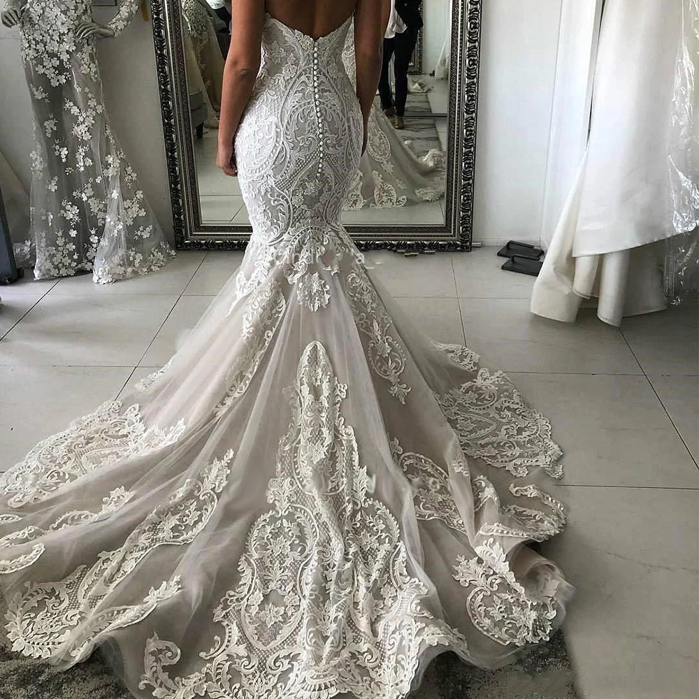 Robe de mariée sirène sans manches en dentelle, tenue de mariage Sexy, taille sur mesure, blanche, 2022