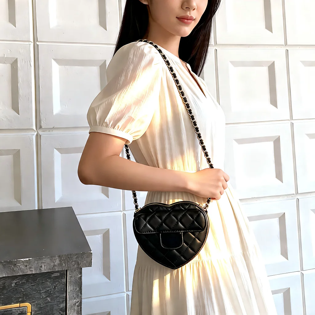 European American Style Women Luxury Bag Genuine Leather Diamond Embossed Chain Crossbody Bag