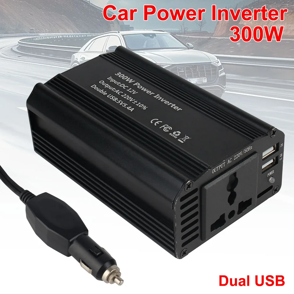 

For Mobile Phone Laptop Tablet Charger 600W Peak Power Car Inverter DC 12V to AC 220V with 5.4A Dual USB 300W Power Inverter