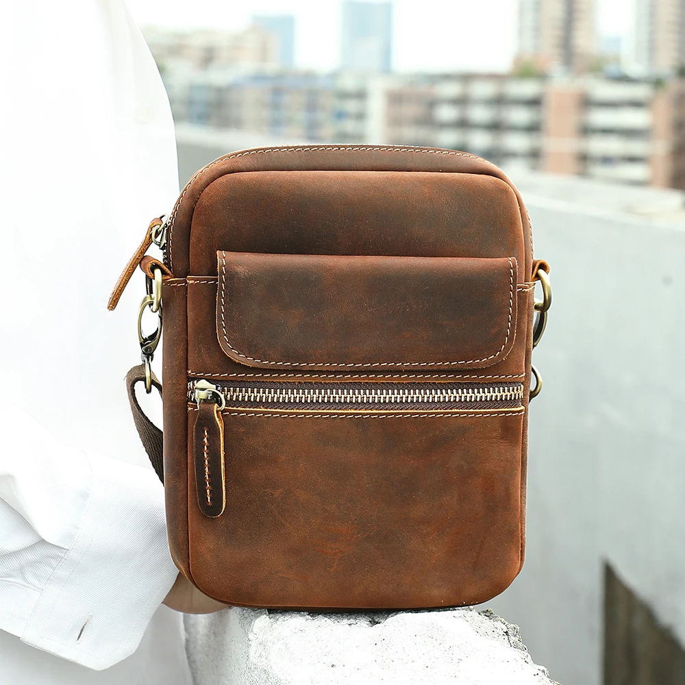 WESTAL Men's Bag Leather Cowhide Shoulder Bag High Luxury Leather Men's Crossbody Bag Men's Business Trend Casual Small Bag