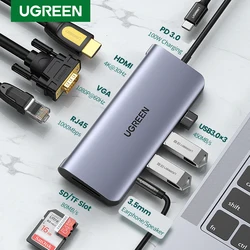 UGREEN USB HUB Dual Monitor Type-C to 4K HDMI VGA Gigabit RJ45 SD&TF USB3.0 Ports PD100W Dock for MacBook Dell HP Accessories