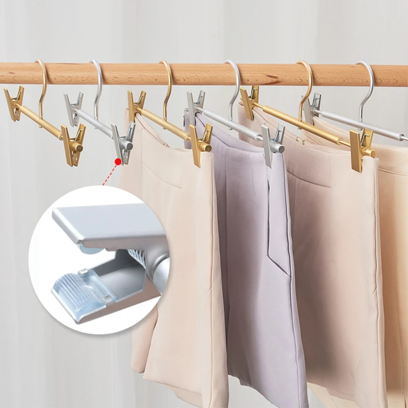 Pants Hanger Aluminum Metal Durable Skirt Slack Rack With Adjustable Non Slip Clips Space Saving Laundry Drying Trousers Hanger