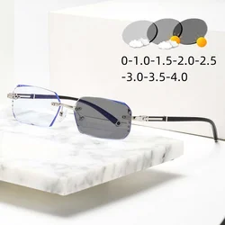 Edge Cut Men's Near Sight Glasses Super Light Fashionable Anti Blue Light High-definition Photochromic Myopia Eyewear To +4.0