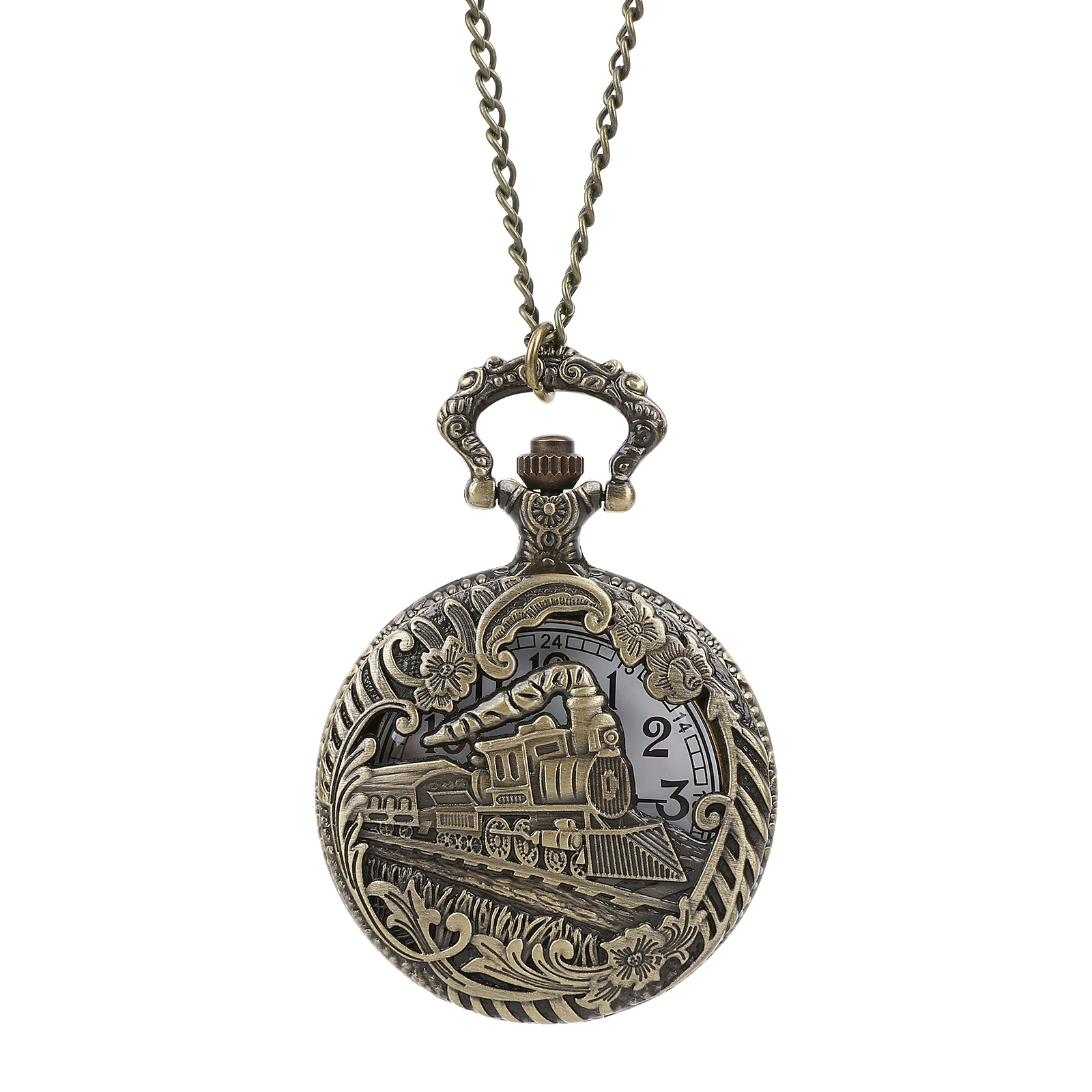 

Hollow Train Head Pocket Watch Vintage Quartz Movement Durable Chain Decorative Watches for Women Practical Accessory Waist