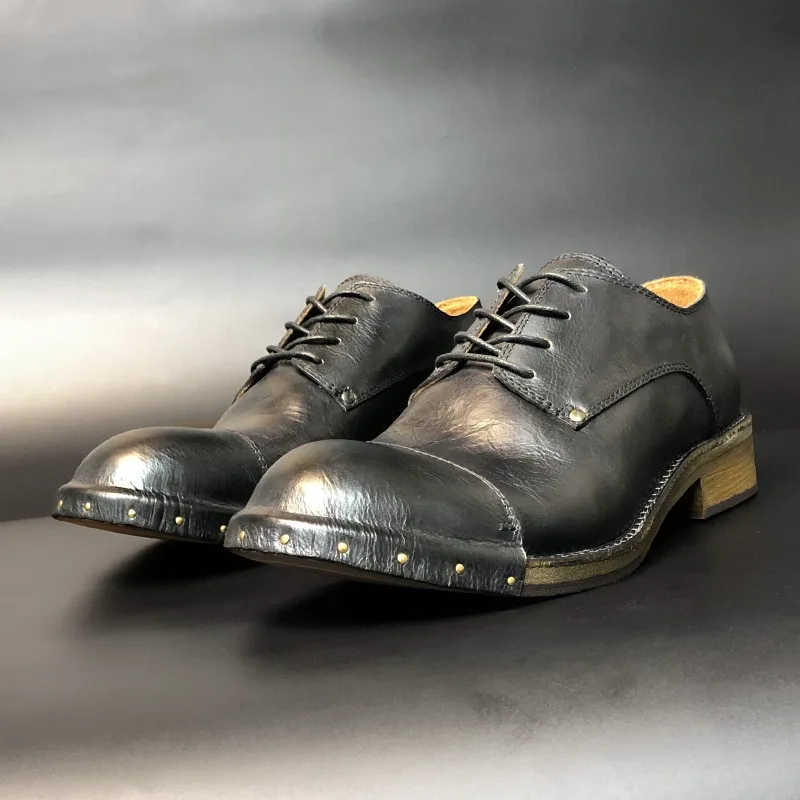 Handmade Derby Shoes Men's Genuine Leather Upturned Toe Gentlemanly Office Business Casual Entertainment Leather Shoes Male
