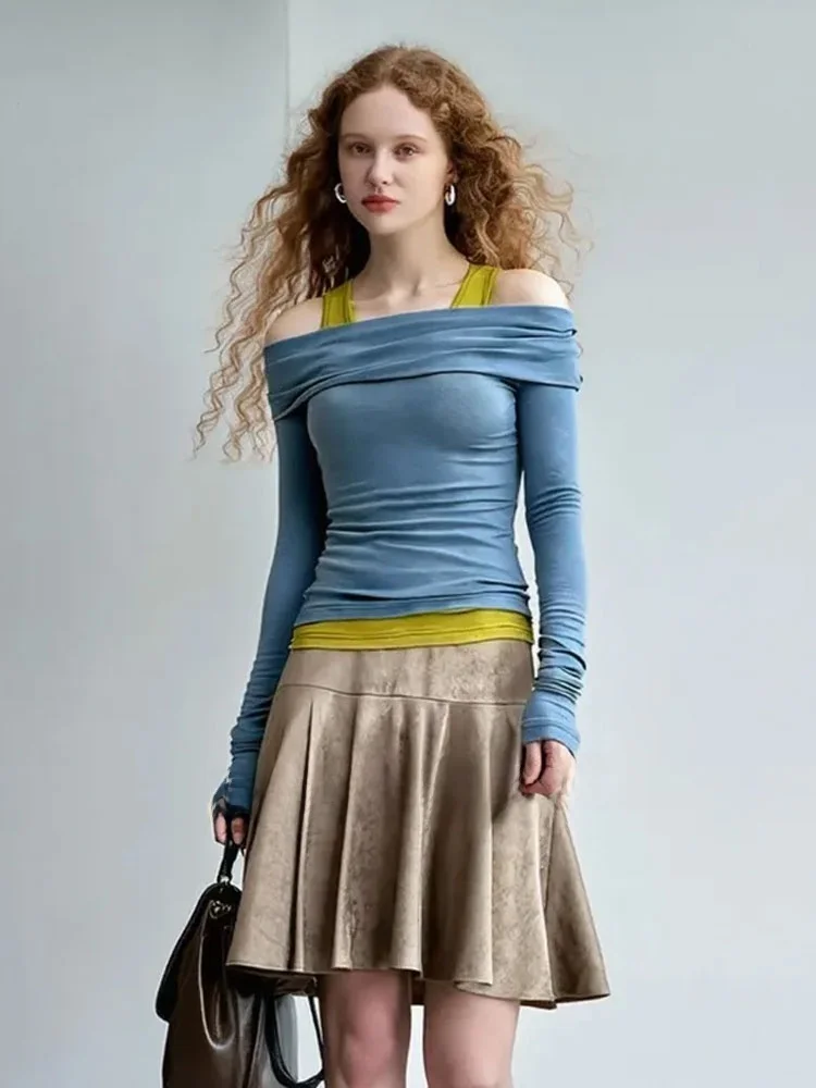 

Сексуальное оulder Bared One oulder Ne Hanging Color Colion T irt Commute Sle Long Sve Moisture ng Женский топ