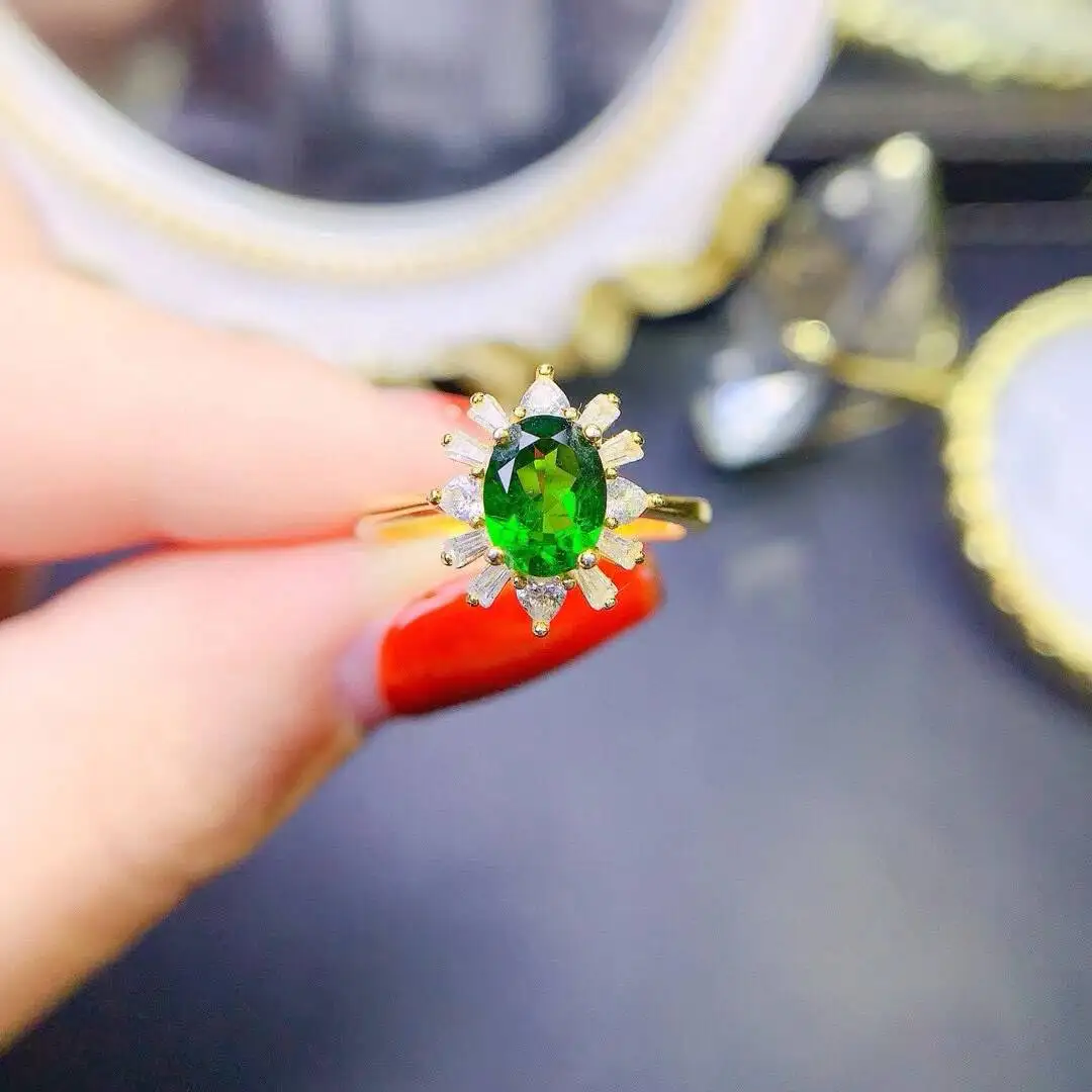 KJJEAXCMY New Jewelry Natural Women's Diopside Ring 925 silver inlay Colorful and splendid Crystal pure fire flash explosion