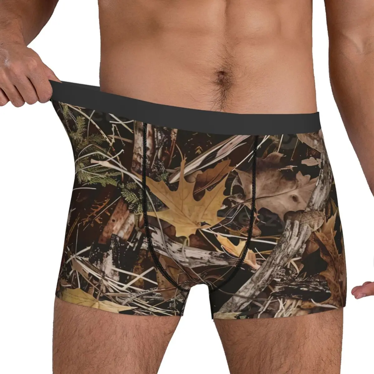 

Autumn Dry Leaves Underwear Woodland Camouflage Man Underpants Sublimation Breathable Trunk Hot Boxer Brief Plus Size