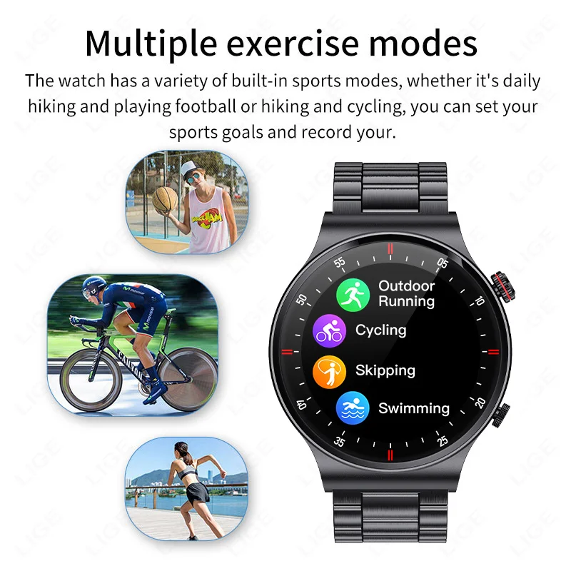 LIGE 2024 NFC Smart Watch Men Bluetooth Call New Sport Fitness Digital Watches Blood Pressure Monitor For Android iOS Smartwatch