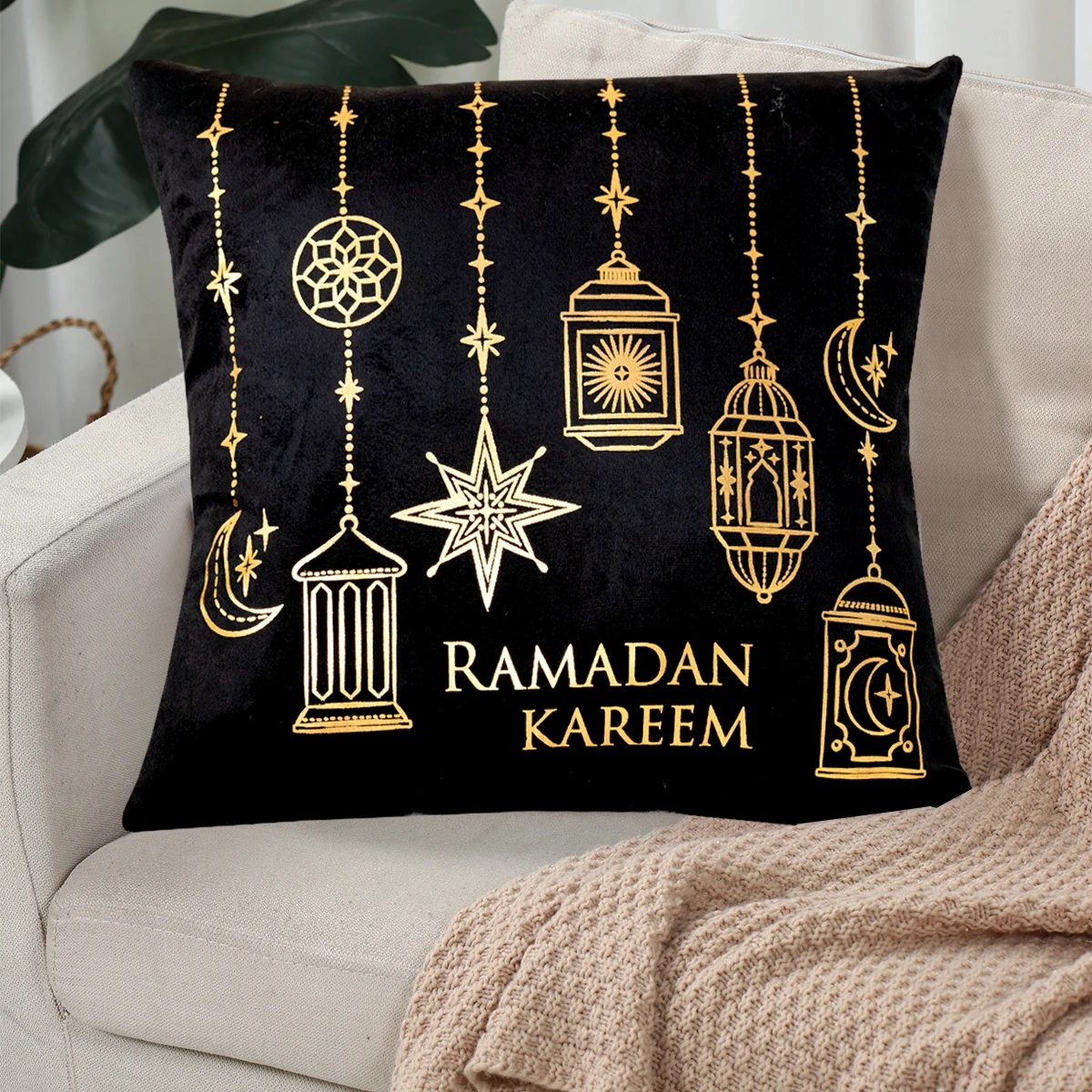 Eid Mubarak Cushion Cover Ramadan Decoration 2025 For Home Gold Foil Pillow Cover Ramadan Kareem Islamic Muslim Eid Al Adha Gift