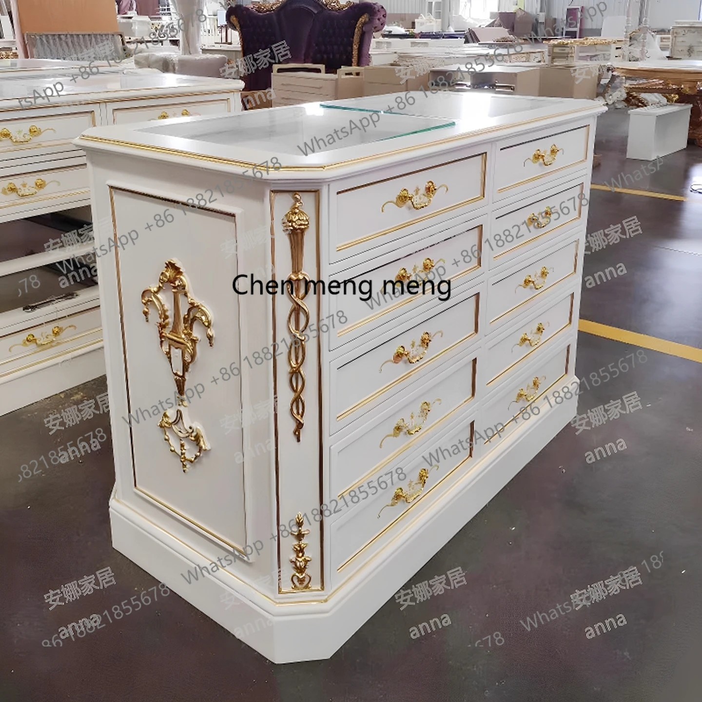 European jewelry counter Solid wood engraving Gold foil Cloakroom Jewelry display Jewelry cabinet
