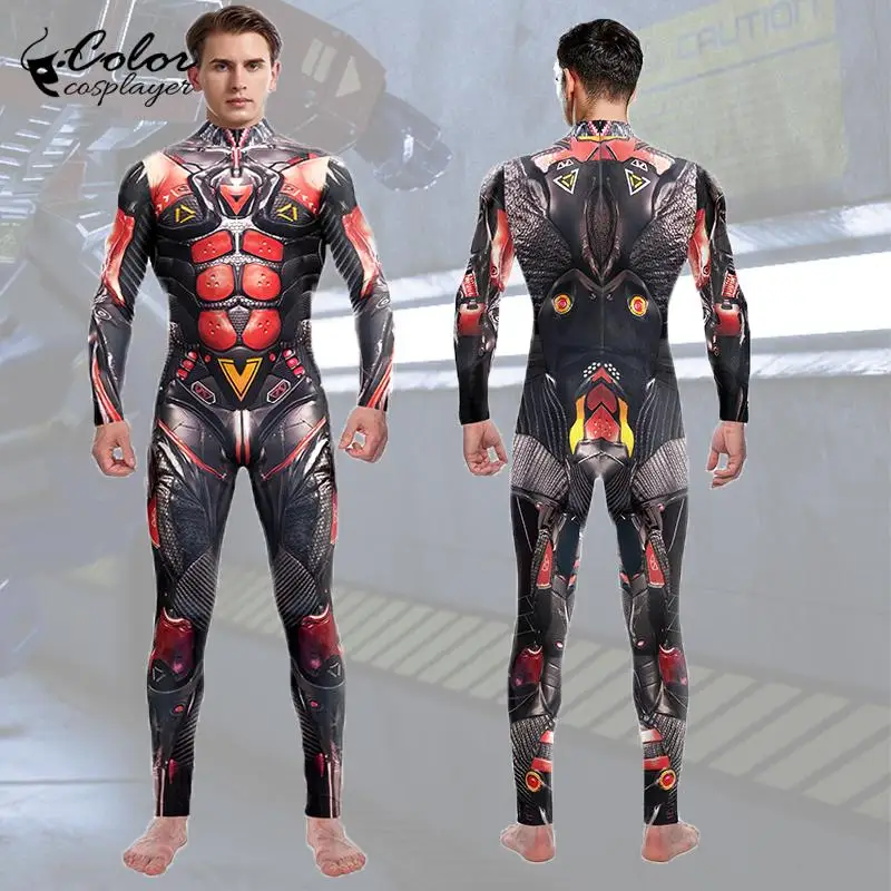 Color Cosplayer Movie Robot Cosplay Jumpsuit 3D Printing Bodysuit for Men Halloween Party Costume Adult Carnival Catsuit