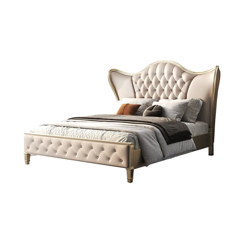 

American style, solid wood bed, master bedroom, leather art, soft rely, light luxury, simple, modern