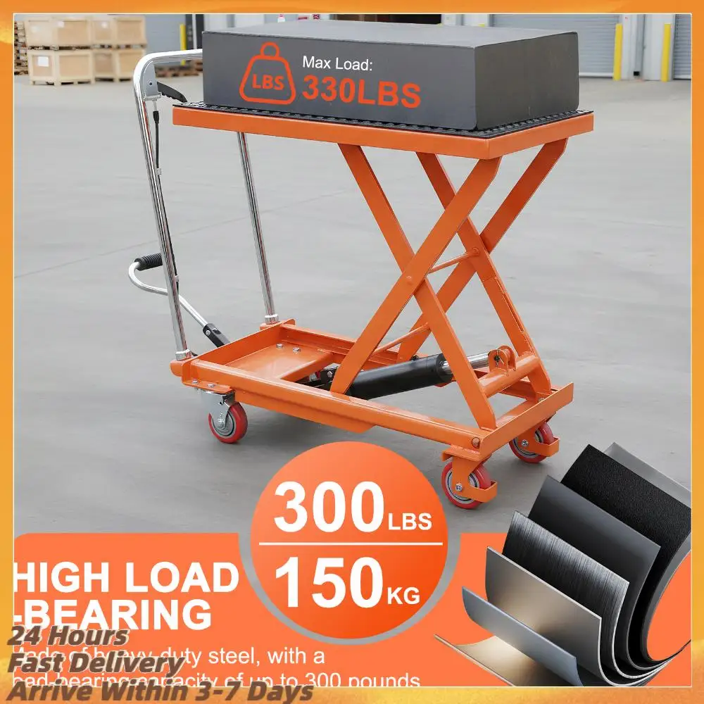 

Ручной однозаказный ножничный подъемный стол с высотой подъема 28 дюймов, гидравлическая тележка-стол с противоскользящей платформой и 4 колесами для перемещения материалов