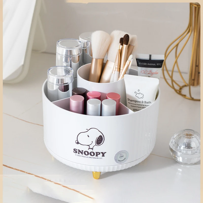 Kawaii Snoopy Large Capacity Pen Holder Cartoon Desktop Makeup Brush Storage Bucket Cute Rotating Stationery Storage Box