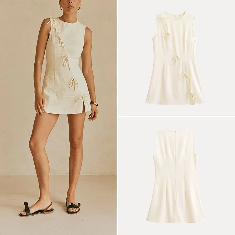 Vestido E com Decote Redondo e Laço Primavera 2025 Moda Fena Estilo Borboleta Vestido Estiloso Marca Z Fibra ...