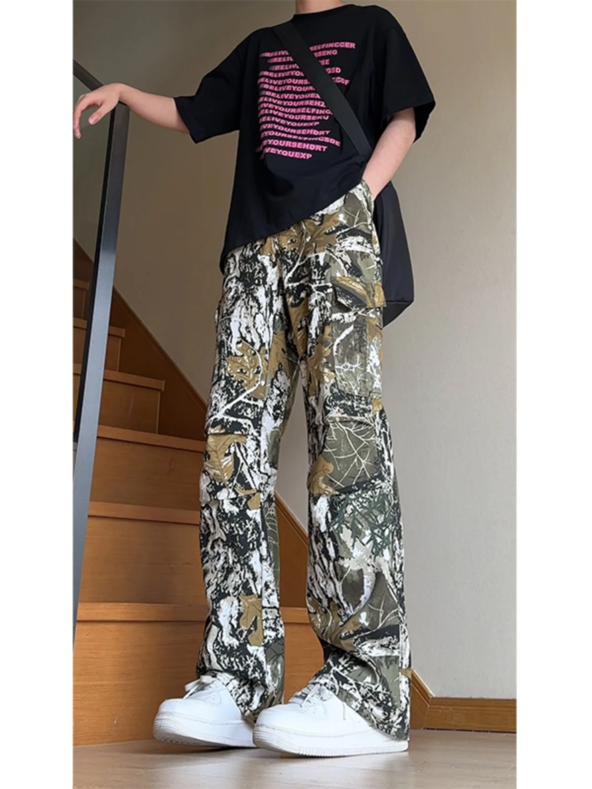 

Camouflage Work Pants Men's Summer Thin Outdoor High Street Paratrooper Pants Trendy Haome Loose Fit Long Trousers