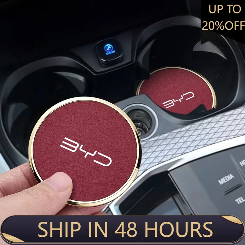 

NEW1 For BYD KING Destroyer 05 Alloy Leather Car Coaster Water Cup Holder Anti-slip Pad Bottle Slot Mat Interior Accessories